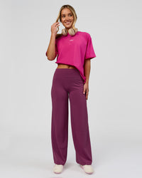 Woman wearing Go-To Script FLXCotton Oversized Tee - Ultra Pink-White | Model:Issy | Size:XS | Thumbnail Index: 9
