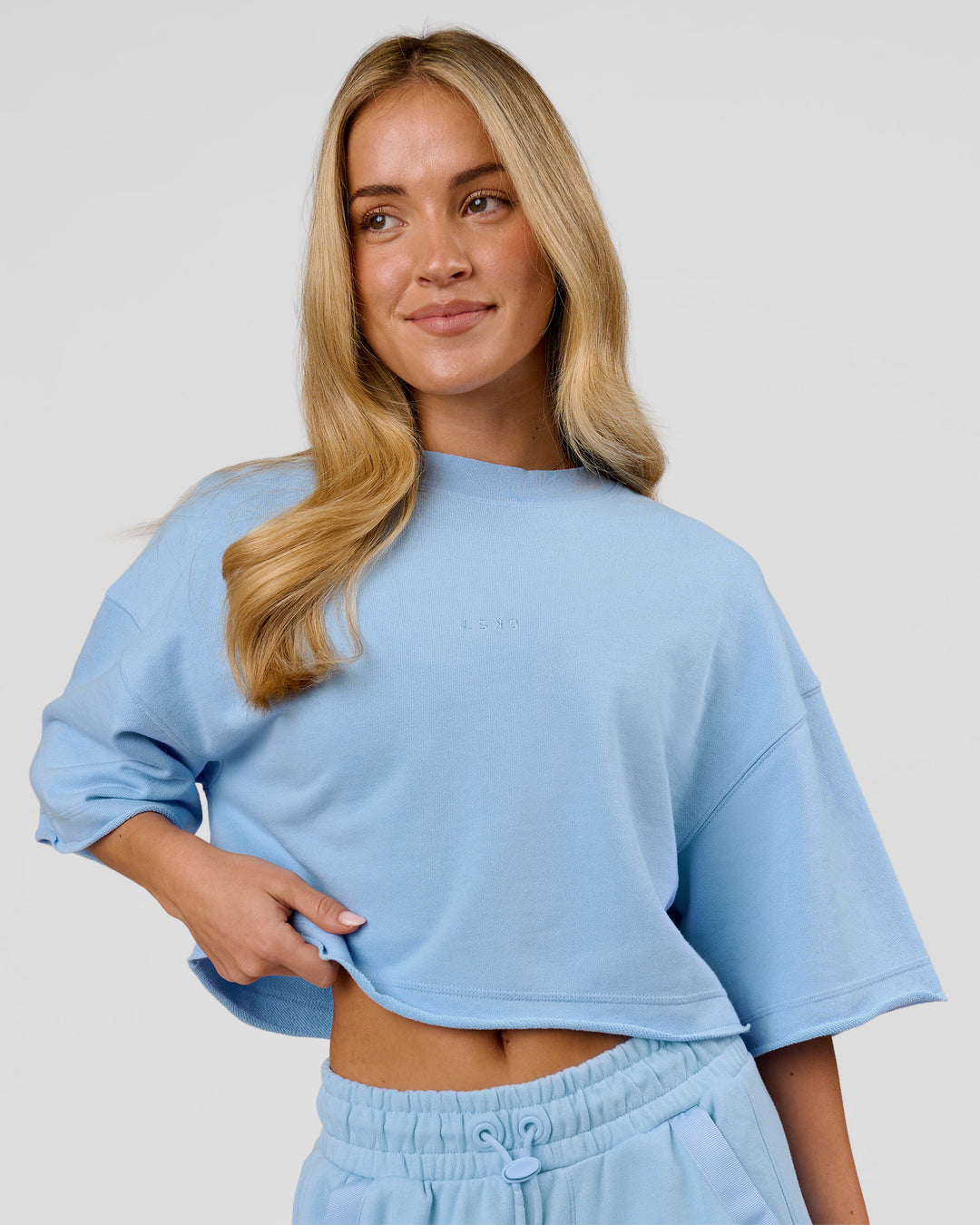 Woman wearing Go-To Terry Oversized Tee - Open Air | Model:Issy | Size:XS - view 3