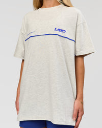 Woman wearing Inline Heavyweight FLXCotton Oversized Tee - Silver Marl-Power Cobalt | Model:Issy | Size:XS | Thumbnail Index: 10