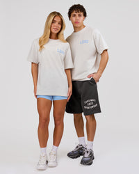 Woman wearing Playbook Heavyweight Oversized Tee - Silver Marl-Open Air | Model:Issy | Size:XS | Thumbnail Index: 13