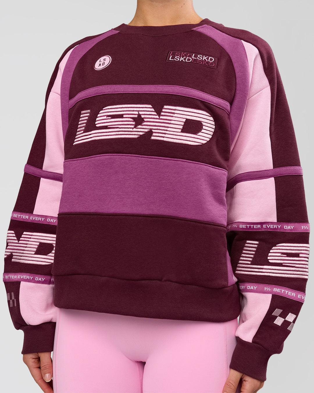 Woman wearing Power Sweater - Cherry Lacquer-Boysenberry | Model:Issy | Size:XS - view 2