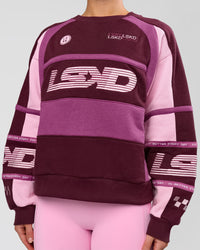 Woman wearing Power Sweater - Cherry Lacquer-Boysenberry | Model:Issy | Size:XS | Thumbnail Index: 1