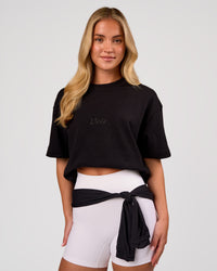 Woman wearing Progression Super Heavyweight Boxed Tee - Black-Black | Model:Issy | Size:XS | Thumbnail Index: 4