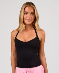 Woman wearing Unleash Shelf Bra Tank - Black | Model:Issy | Size:XS | Thumbnail Index: 1