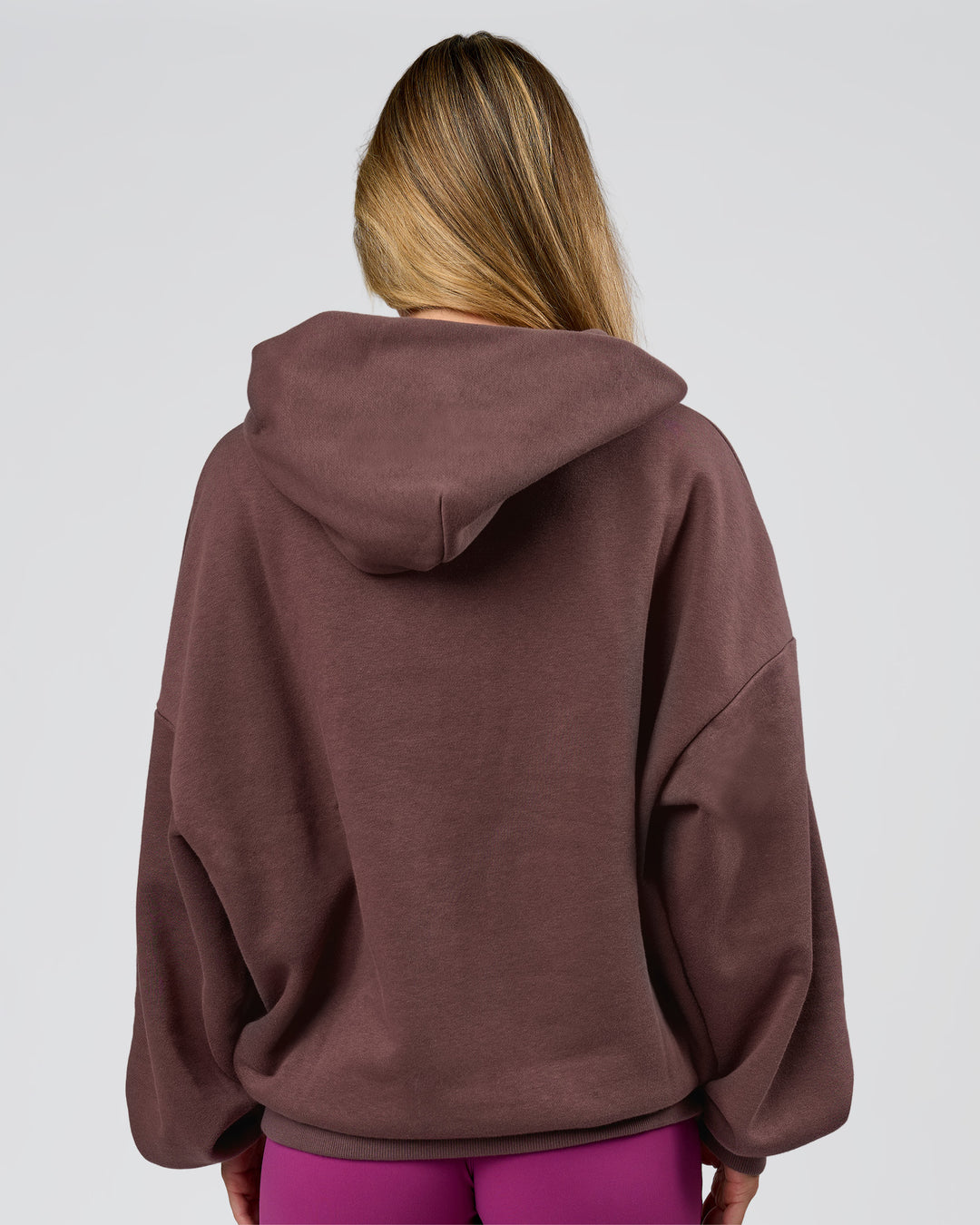 Woman wearing Varsity Boxy Hoodie - Cocoa Powder-Off White | Model:Issy | Size:XS - view 13