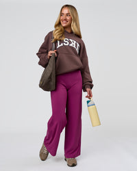 Woman wearing Varsity Boxy Hoodie - Cocoa Powder-Off White | Model:Issy | Size:XS | Thumbnail Index: 19