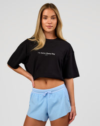 Woman wearing VS6 1% Better FLXCotton Oversize Tee - Black | Model:Issy | Size:XS | Thumbnail Index: 2