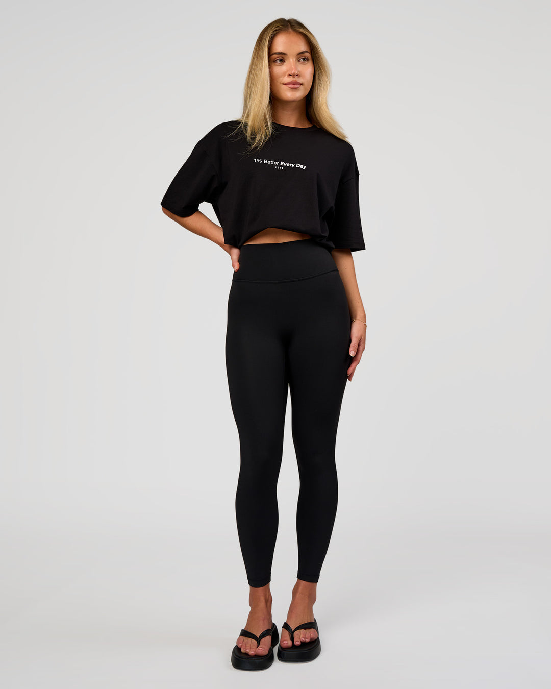Woman wearing VS6 1% Better FLXCotton Oversize Tee - Black | Model:Issy | Size:XS - view 6