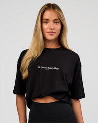 Woman wearing VS6 1% Better FLXCotton Oversize Tee - Black | Model:Issy | Size:XS | Thumbnail Index: 7