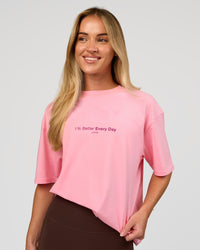 Woman wearing VS6 1% Better FLXCotton Oversize Tee - Pink Rose | Model:Issy | Size:XS | Thumbnail Index: 2