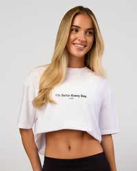 Woman wearing VS6 1% Better FLXCotton Oversize Tee - White | Model:Issy | Size:XS | Thumbnail Index: 2