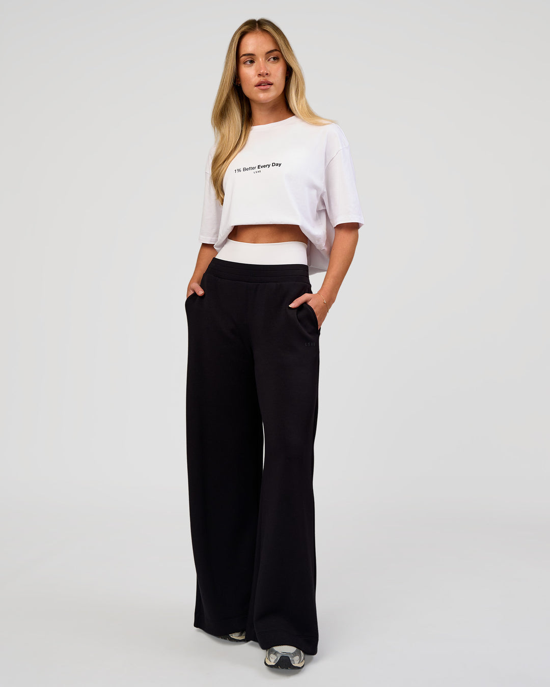 Woman wearing VS6 1% Better FLXCotton Oversize Tee - White | Model:Issy | Size:XS - view 8