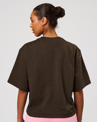Woman wearing AfterDark ZeroCrease Cropped Tee - Ground Coffee | Model:Jordan | Size:XS | Thumbnail Index: 1