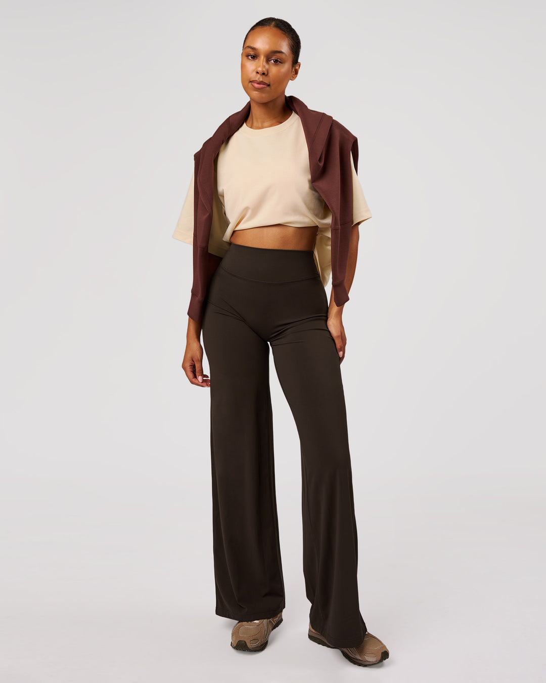 Woman wearing AfterDark ZeroCrease Cropped Tee - Vanilla Bean | Model:Jordan | Size:XS - view 4