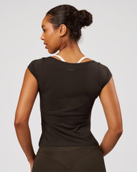 Woman wearing Boatneck FLXCotton Baby Tee - Ground Coffee | Model:Jordan | Size:XS | Thumbnail Index: 2