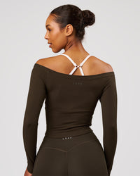 Woman wearing Bardot Long Sleeve Top - Ground Coffee | Model:Jordan | Size:XS | Thumbnail Index: 2