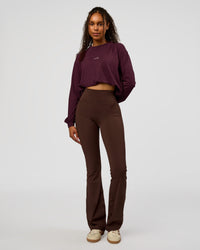 Woman wearing Go-To Long Sleeve FLXCotton Oversized Tee - Cherry Lacquer-White | Model:Jordan | Size:XS | Thumbnail Index: 4