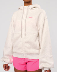 Woman wearing Love The Process Zip Through Hoodie - Silver Marl | Model:Jordan | Size:XS | Thumbnail Index: 3