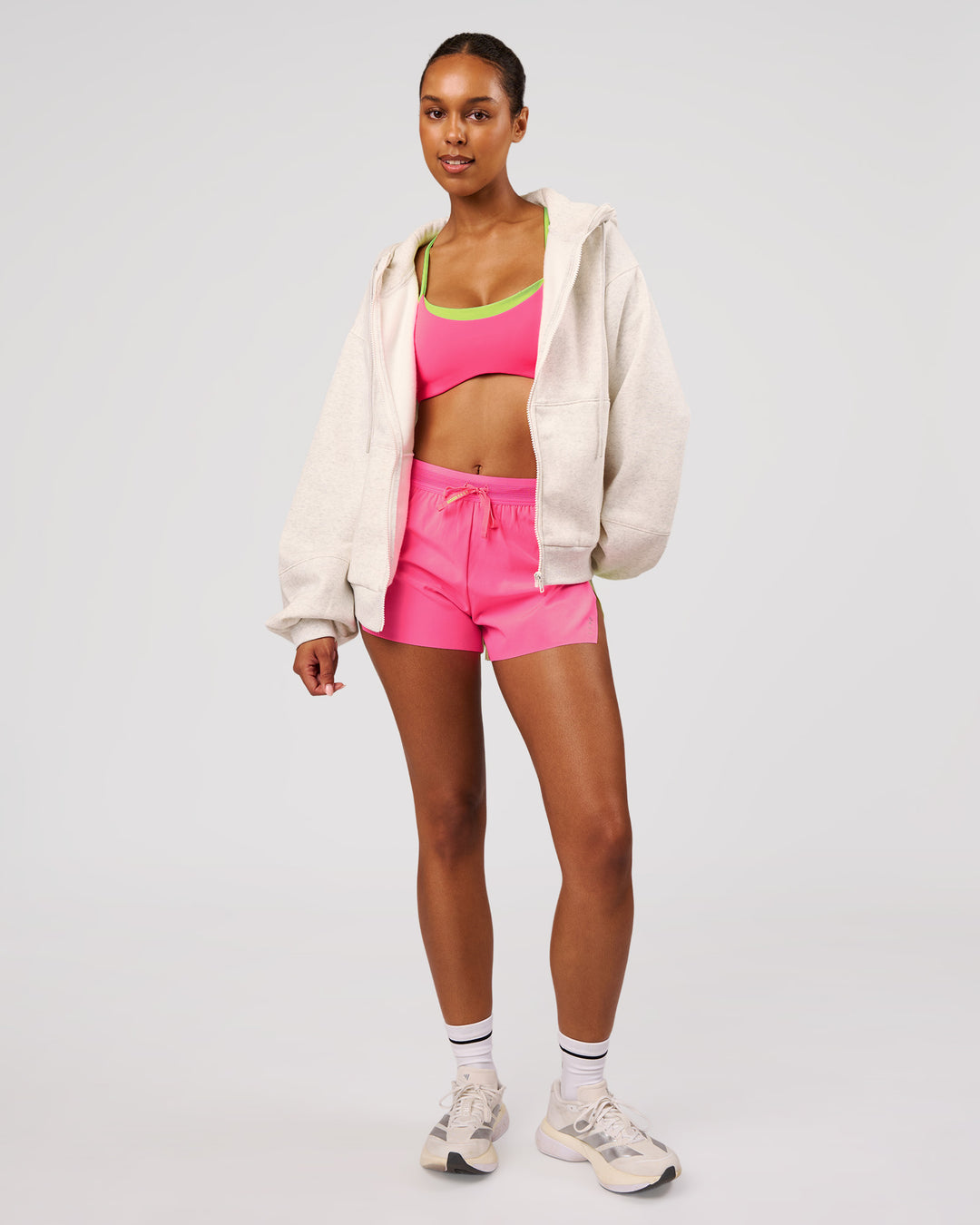 Woman wearing Love The Process Zip Through Hoodie - Silver Marl | Model:Jordan | Size:XS - view 5