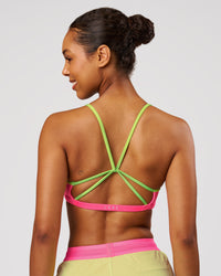 Woman wearing Tempo Sports Bra - Sugar Plum-Lime Glo | Model:Jordan | Size:XS | Thumbnail Index: 2