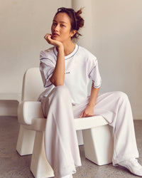 Woman wearing Go-To Contrast Oversized Heavyweight FLXCotton Tee - White-Black | Model:Kenni | Size:XS | Thumbnail Index: 8