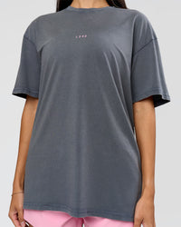 Woman wearing Built On Values FLXCotton Oversized Tee - Dark Storm Washed-Pink Rose | Model:Rhiley | Size:XS | Thumbnail Index: 12