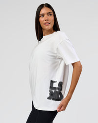 Woman wearing Clear Vision Heavyweight FLXCotton Oversized Tee - White-Black | Model:Rhiley | Size:XS | Thumbnail Index: 5