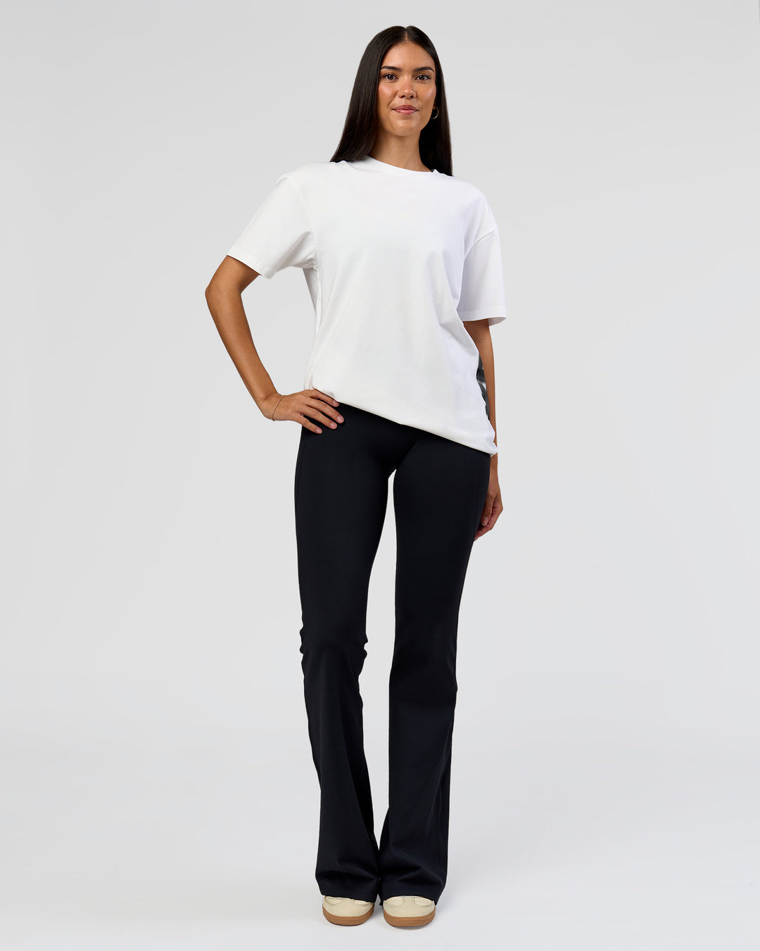 Woman wearing Clear Vision Heavyweight FLXCotton Oversized Tee - White-Black | Model:Rhiley | Size:XS - view 11