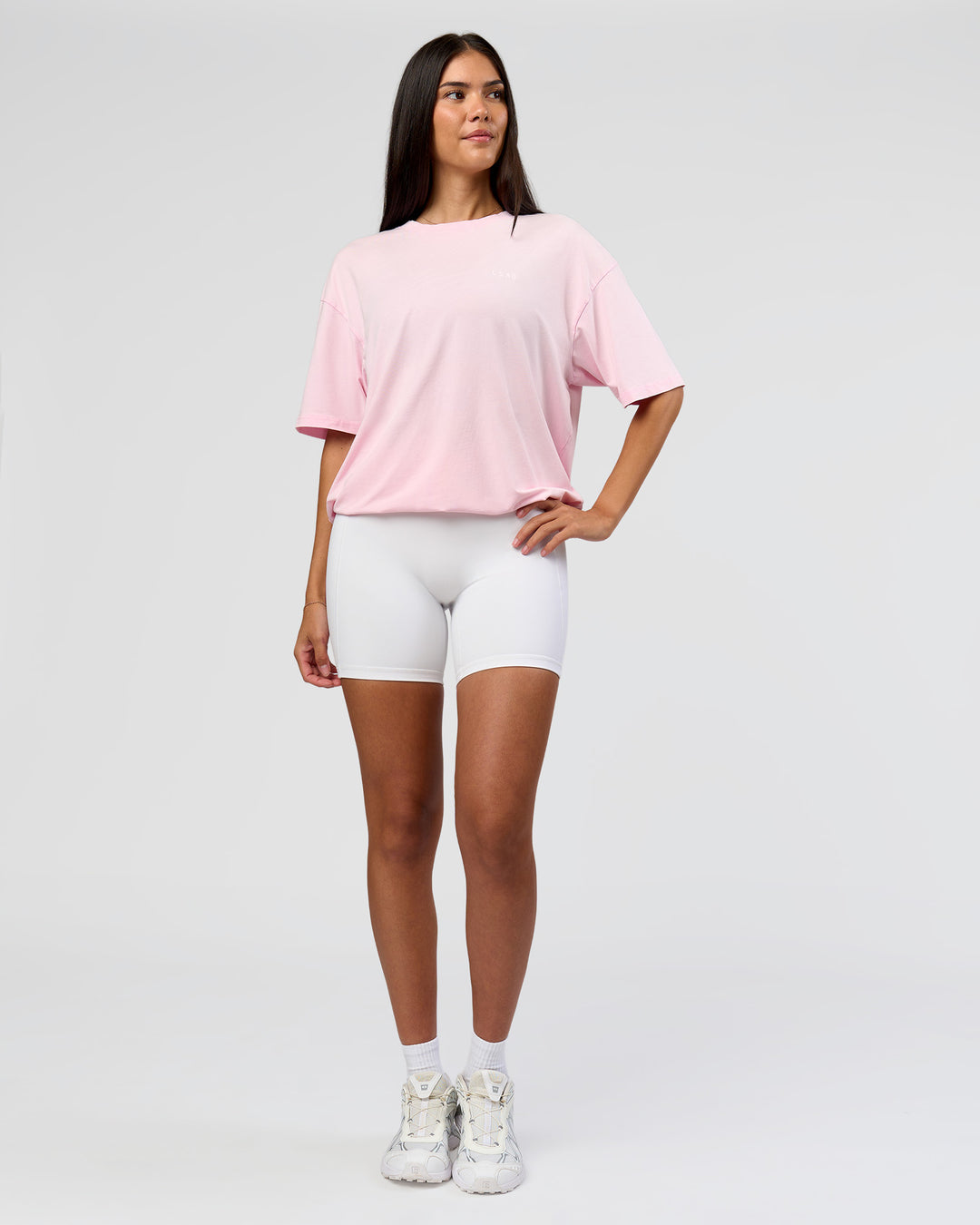Woman wearing Dare To Think FLXCotton Tee Oversize - Marshmallow Washed-White | Model:Rhiley | Size:XS - view 12