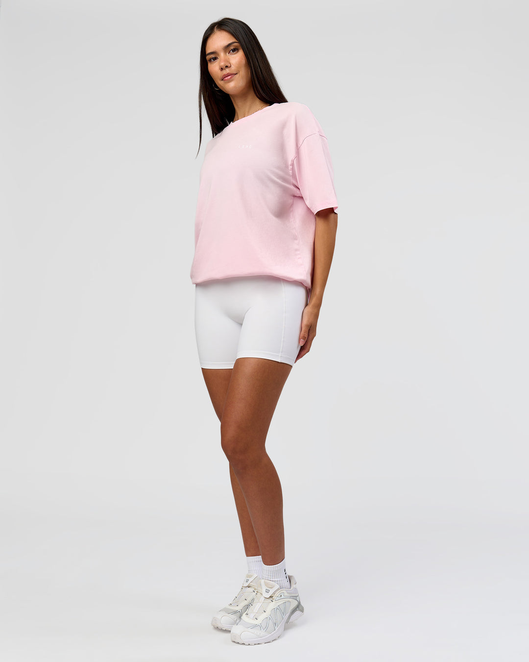 Woman wearing Dare To Think FLXCotton Tee Oversize - Marshmallow Washed-White | Model:Rhiley | Size:XS - view 14