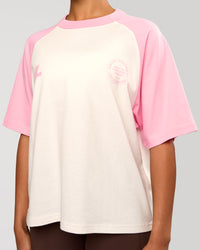 Woman wearing Victory Heavyweight Boxed Raglan Tee - Off White-Pink Rose | Model:Rosie | Size:XS | Thumbnail Index: 5