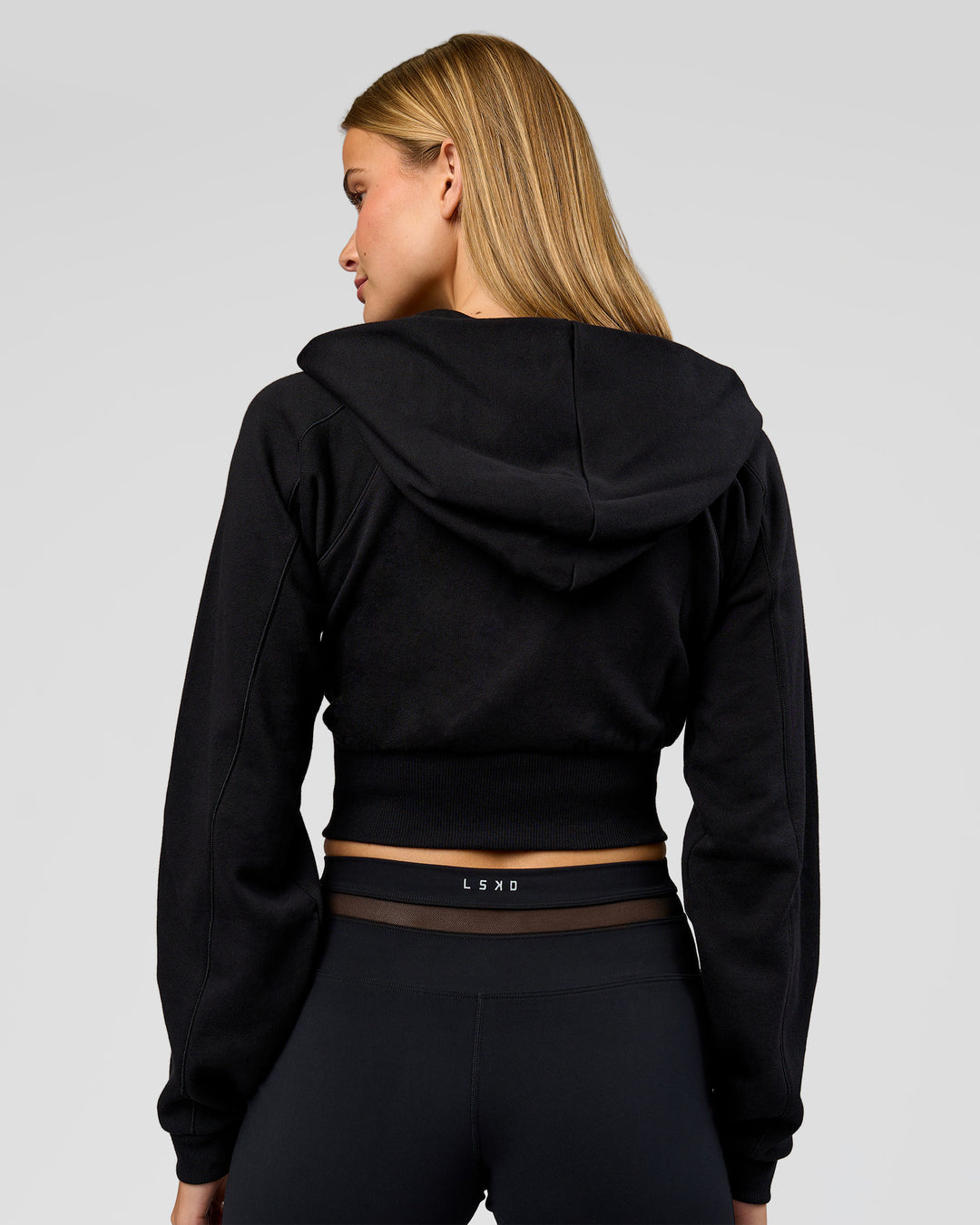 Woman wearing Bend Contour Silhouette Zip Through Hoodie - Black | Model:Taneisha | Size:XS - view 10