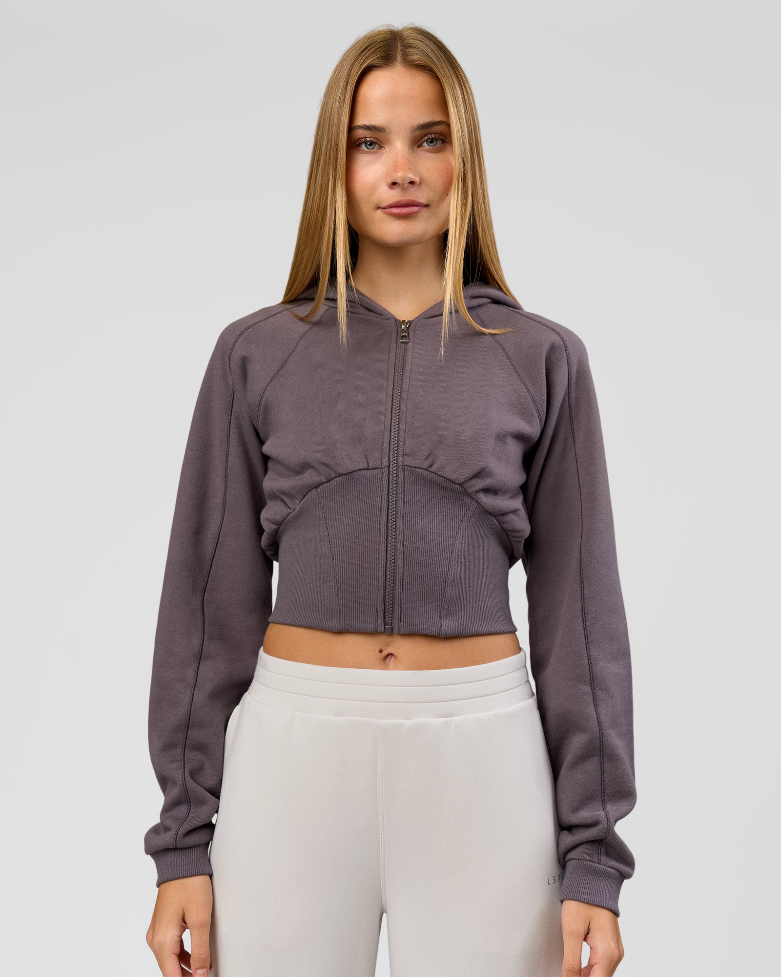 Woman wearing Bend Contour Silhouette Zip Through Hoodie - Duskstone | Model:Taneisha | Size:XS