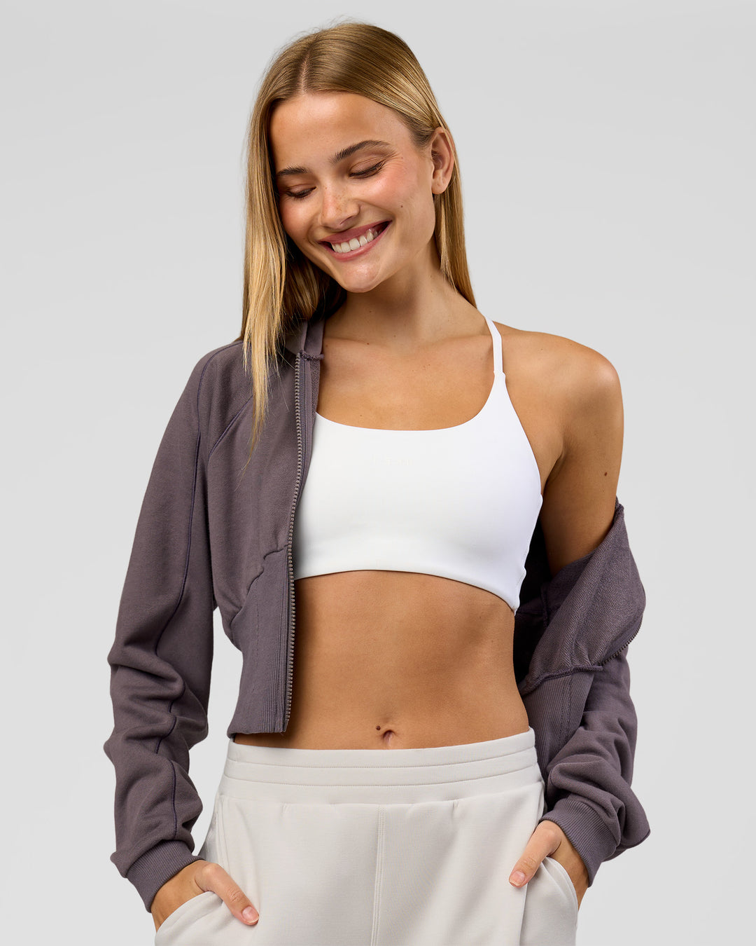Woman wearing Bend Contour Silhouette Zip Through Hoodie - Duskstone | Model:Taneisha | Size:XS - view 5