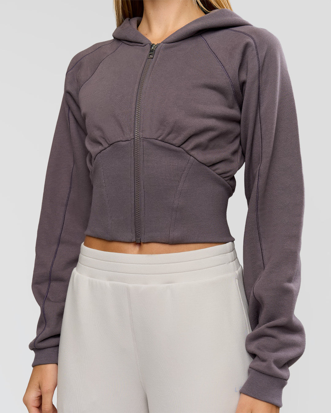 Woman wearing Bend Contour Silhouette Zip Through Hoodie - Duskstone | Model:Taneisha | Size:XS - view 6