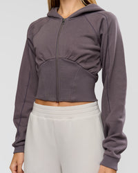 Woman wearing Bend Contour Silhouette Zip Through Hoodie - Duskstone | Model:Taneisha | Size:XS | Thumbnail Index: 5