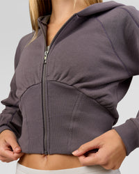 Woman wearing Bend Contour Silhouette Zip Through Hoodie - Duskstone | Model:Taneisha | Size:XS | Thumbnail Index: 7