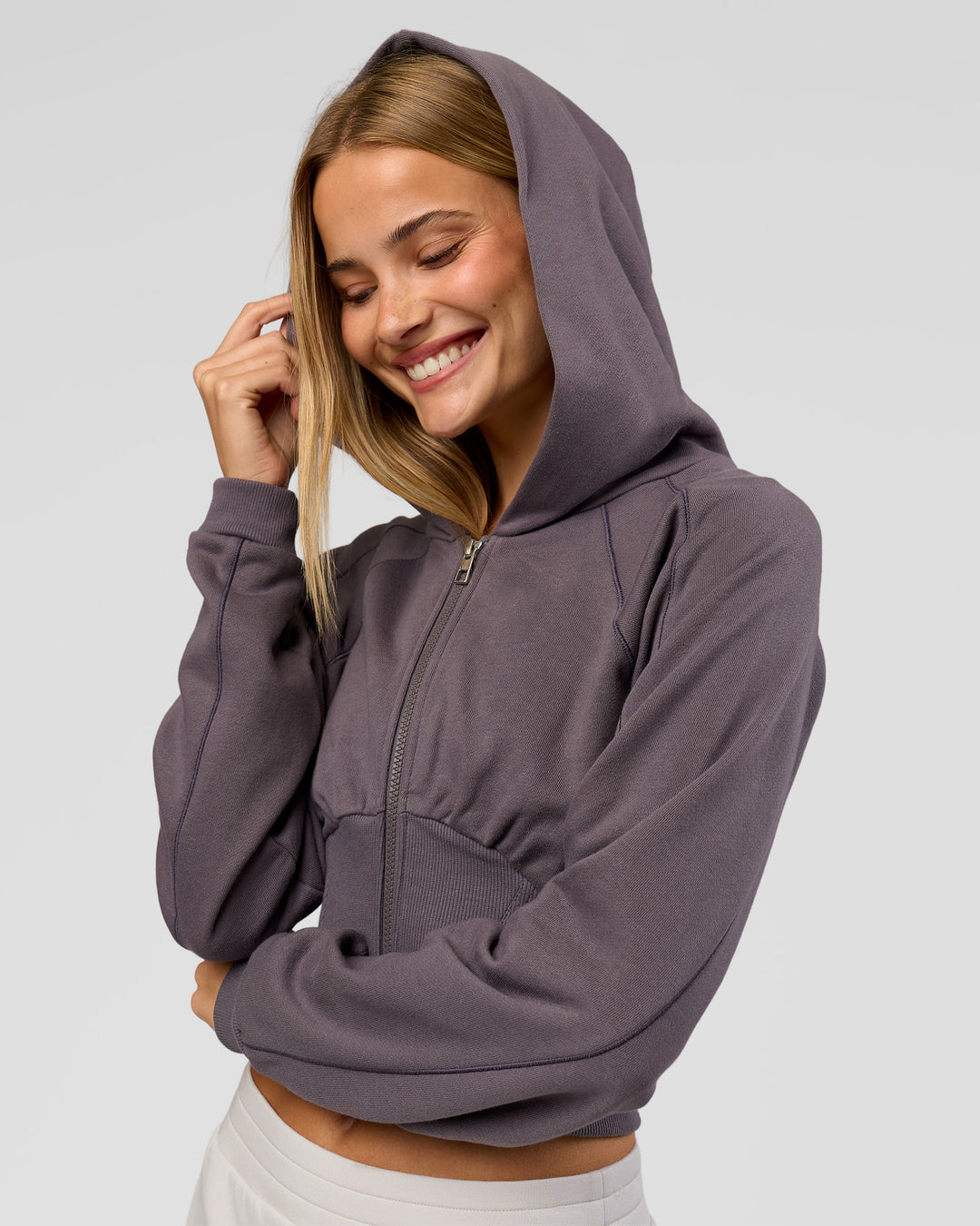 Woman wearing Bend Contour Silhouette Zip Through Hoodie - Duskstone | Model:Taneisha | Size:XS - view 9