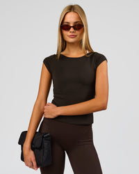 Woman wearing Boatneck FLXCotton Baby Tee - Ground Coffee | Model:Taneisha | Size:XS | Thumbnail Index: 7