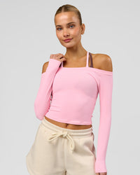 Woman wearing Bree Bardot Long Sleeve Top - Pink Rose | Model:Taneisha | Size:XS | Thumbnail Index: 0