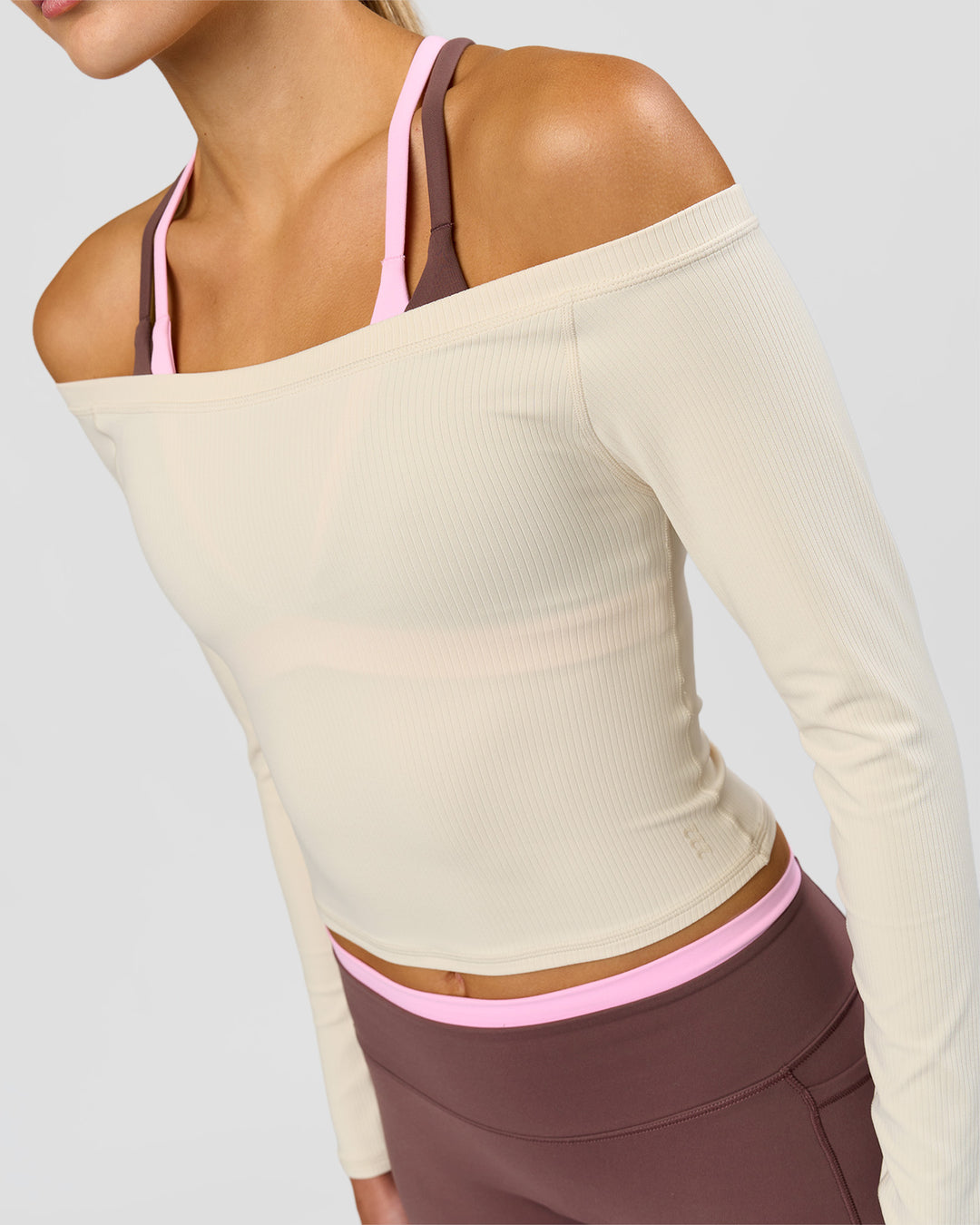 Woman wearing Bree Bardot Long Sleeve Top - Vanilla Bean | Model:Taneisha | Size:XS - view 11