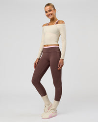 Woman wearing Bree Fusion High-Rise Full Length Legging Pockets - Cocoa Powder-Pink Rose | Model:Taneisha | Size:XS | Thumbnail Index: 10