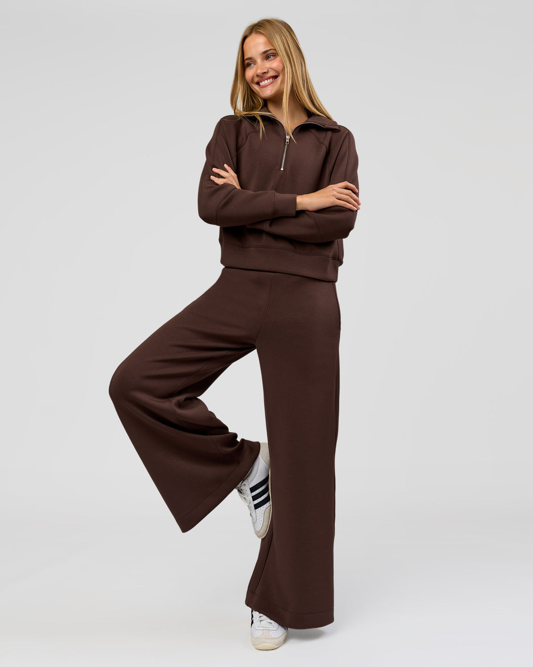 Woman wearing Elevate SoftTouch 1/2 Zip Sweater - Hot Chocolate | Model:Taneisha | Size:XS - view 4