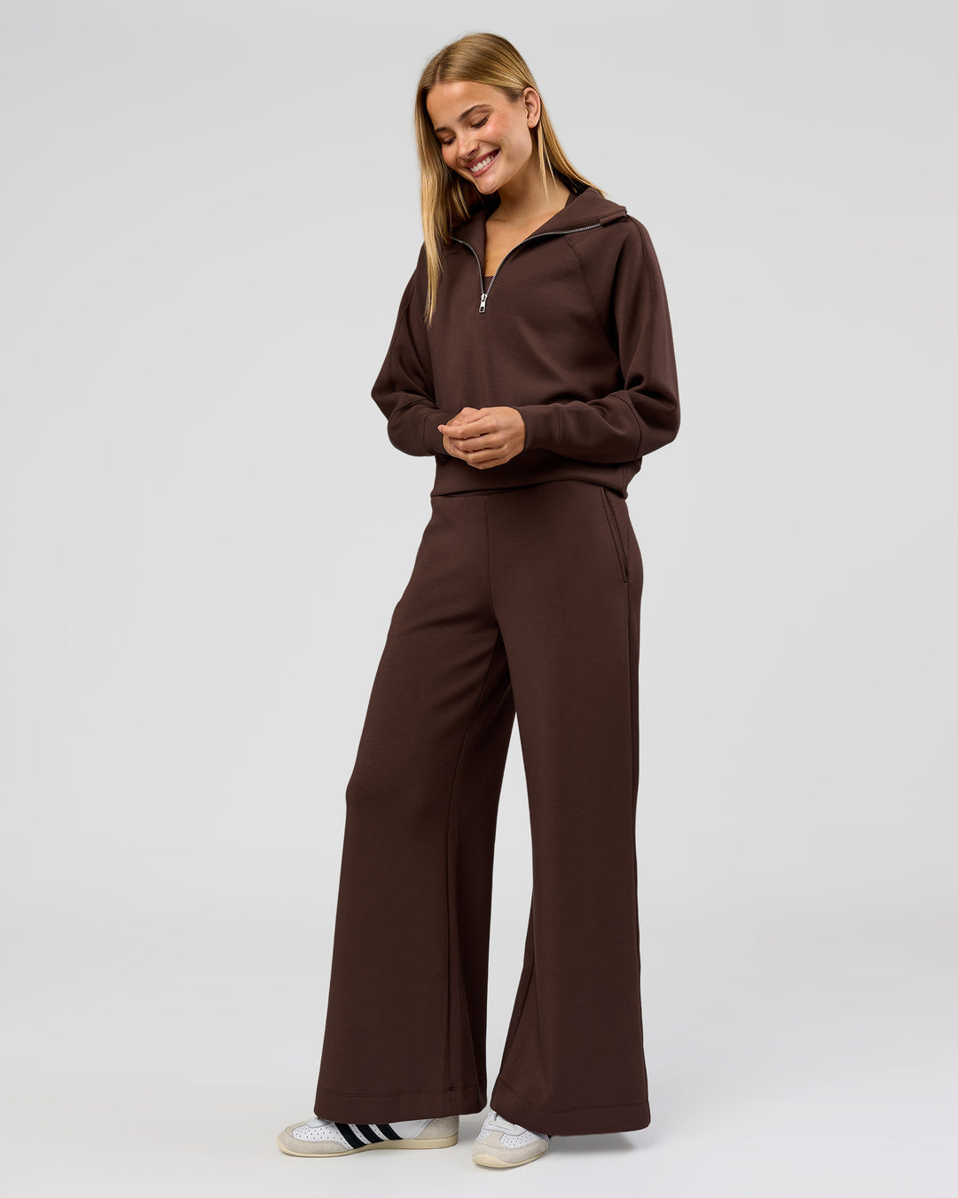 Woman wearing Elevate SoftTouch 1/2 Zip Sweater - Hot Chocolate | Model:Taneisha | Size:XS - view 7