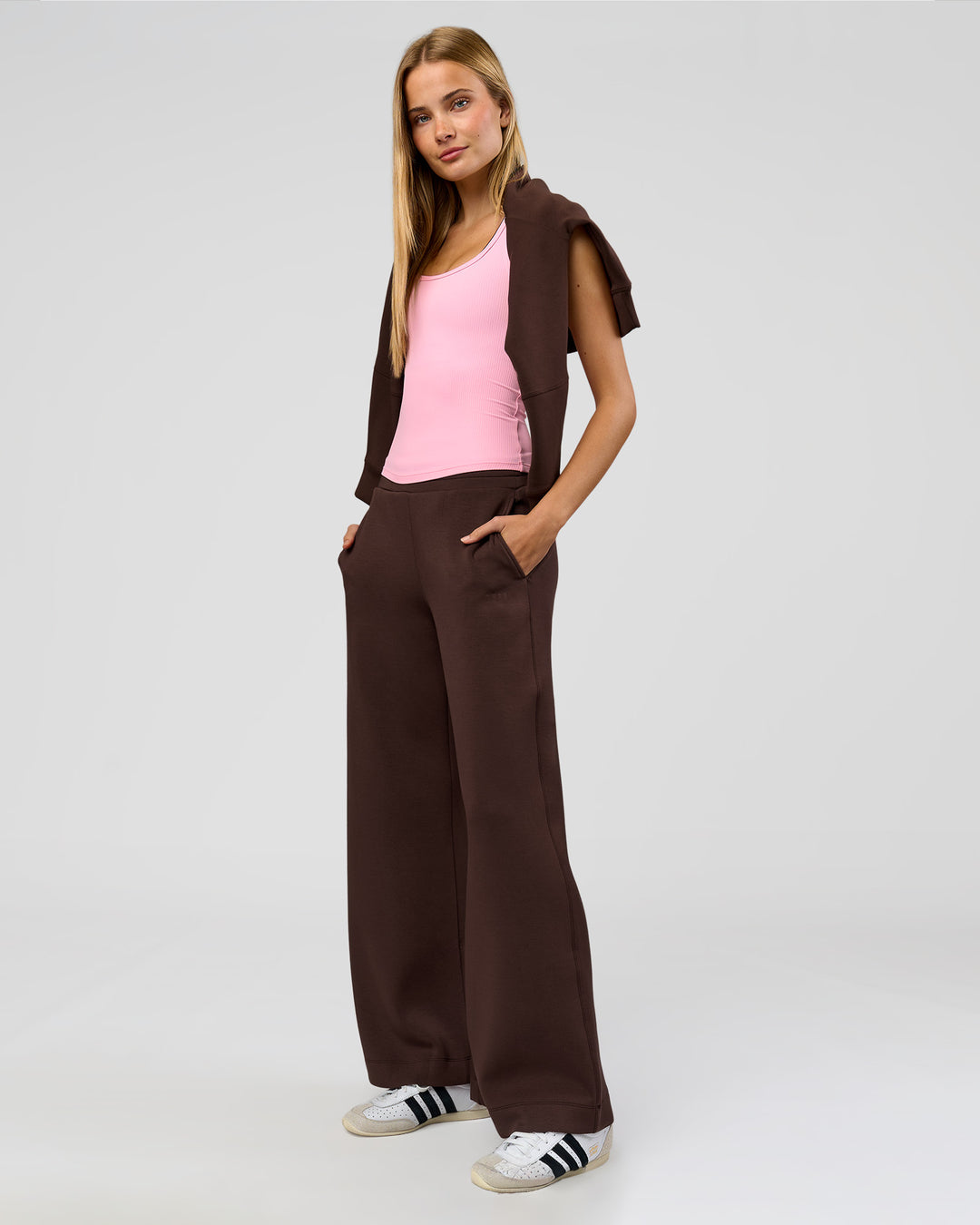 Woman wearing Elevate SoftTouch Wide Leg Pant - Hot Chocolate | Model:Taneisha | Size:XS - view 10