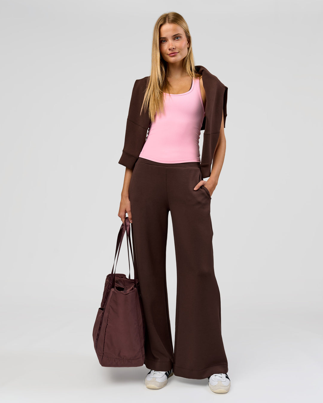 Woman wearing Elevate SoftTouch Wide Leg Pant - Hot Chocolate | Model:Taneisha | Size:XS - view 11