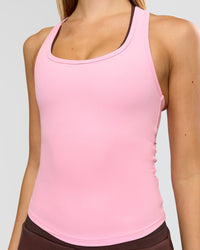 Woman wearing Flow Rib Scoop Neck Tank - Pink Rose | Model:Taneisha | Size:XS | Thumbnail Index: 2