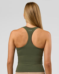 Woman wearing Flow Rib Scoop Neck Tank - Pure Olive | Model:Taneisha | Size:XS | Thumbnail Index: 1