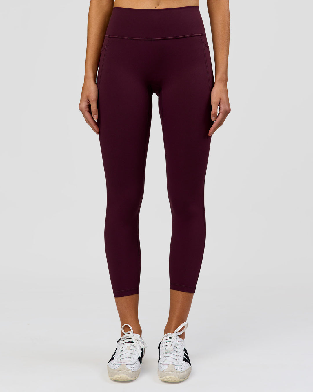 Woman wearing Fusion High-Rise 7/8 Legging Pockets - Cherry Lacquer | Model:Taneisha | Size:XS - view 3