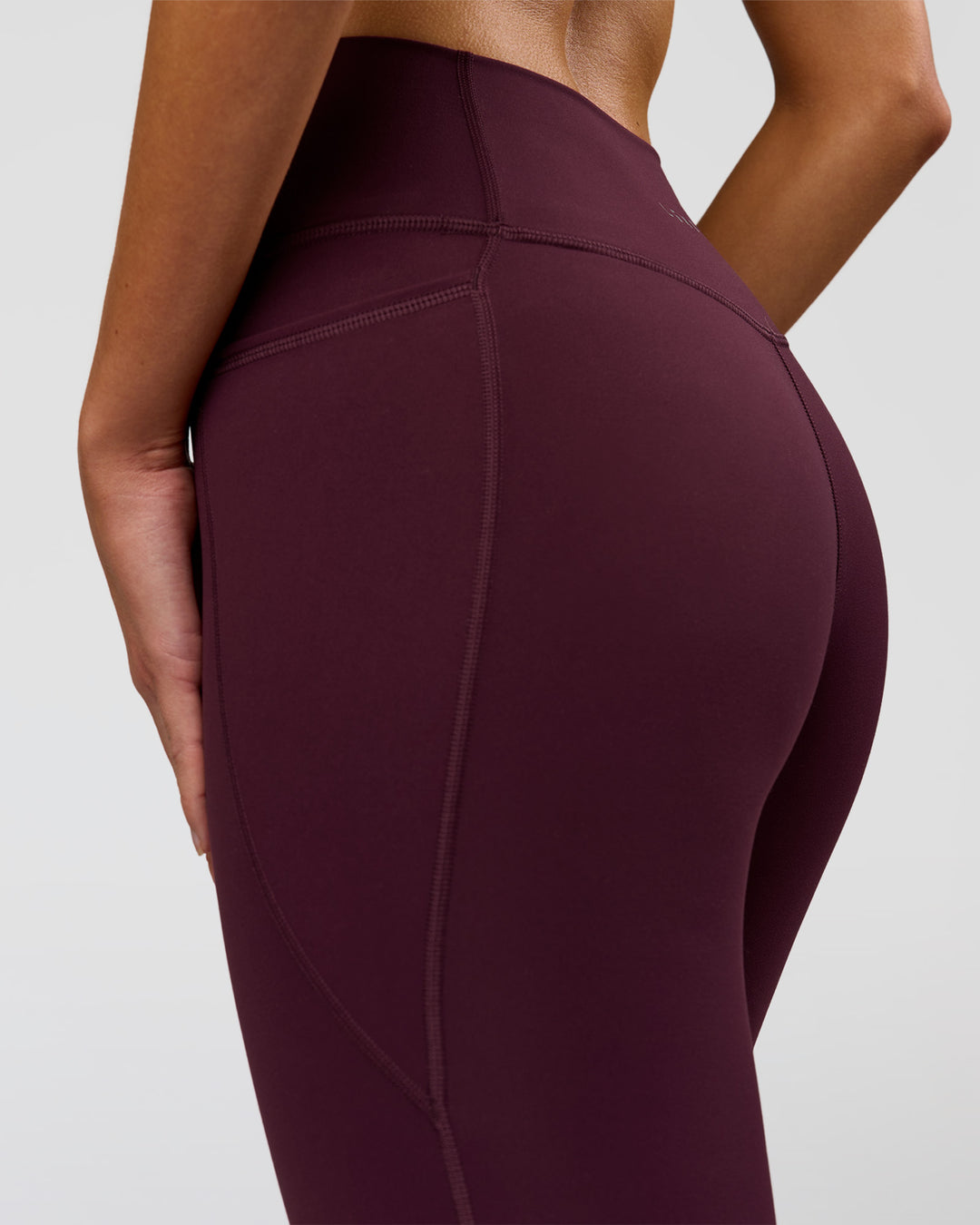 Woman wearing Fusion High-Rise Full Length Legging Pockets - Cherry Lacquer | Model:Taneisha | Size:XS - view 6